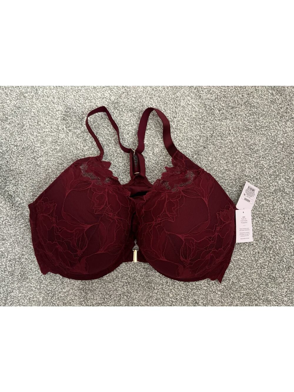 Auden Lace Push-Up Plunge Bra Front Closure Floral Berry Red Underwire 42DDD